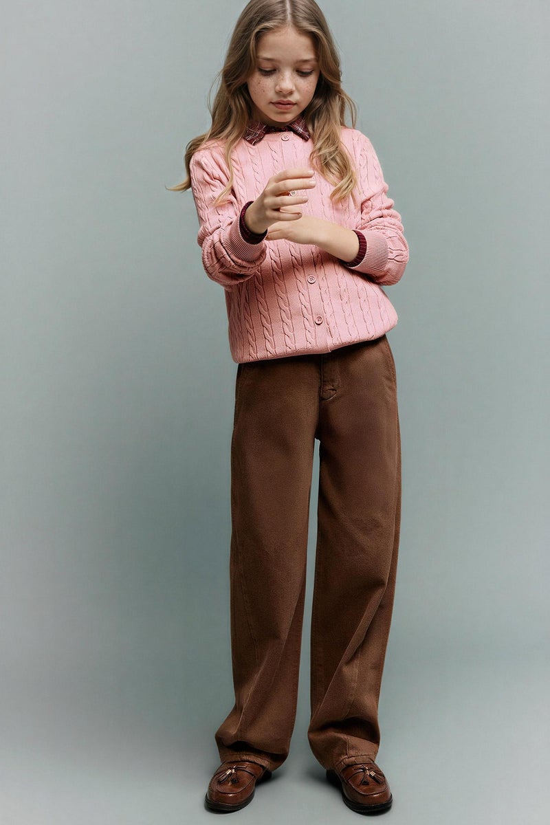 DeFacto Brown Girl Girl Balloon Fit Gabardine Trousers Casual - Image 1
